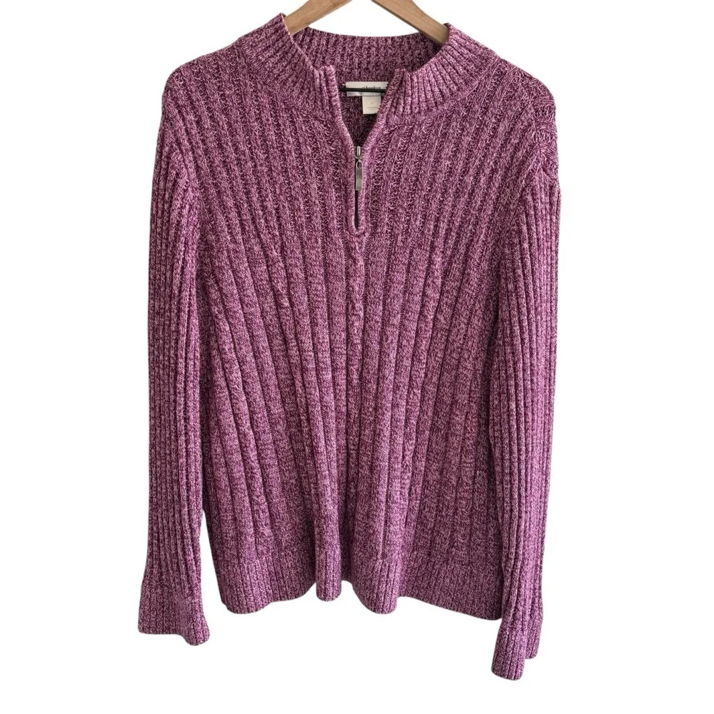 CJ Banks Cable Knit Sweater 1/4 Zip Pullover Long Sleeve 1X Old Money Preppy